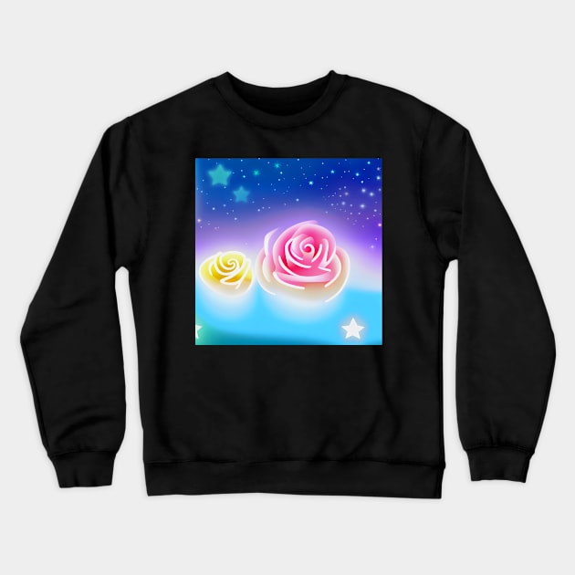 Neon Flowers on a Starry Pastel Sky (MD23Ar103) Crewneck Sweatshirt by Maikell Designs